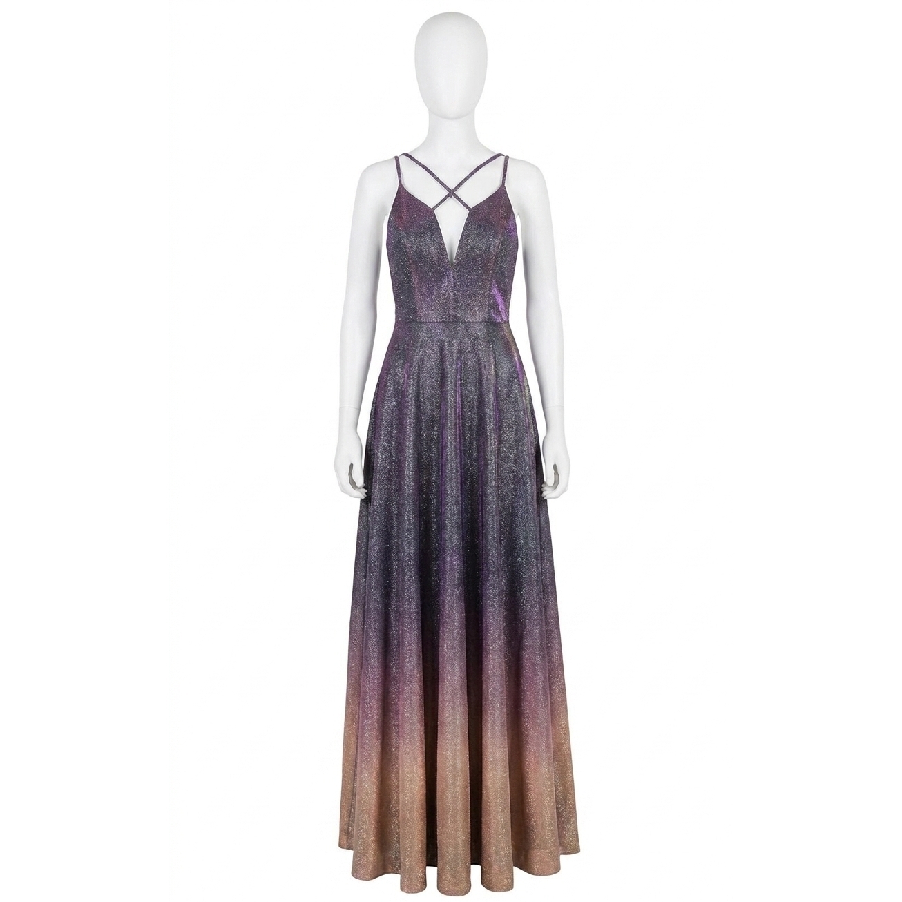 New Jovani Ombre Glitter A-Line Dress In Purple/Gold